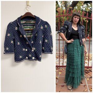 Vintage 80s does 30s 40s Ditsy Floral Short Sleeve Cardigan Sweater Cullinane S